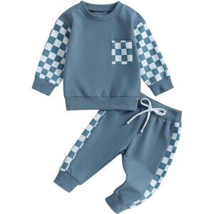 Fall Toddler Baby Boy Clothes 2Pcs Color Block Crewneck Sweatshirt‎ and Pants